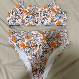 Floral Bikini Set in Orange and Pink